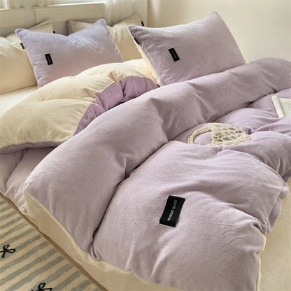 DecorBites™ Coral Color Blocked Velvet Single Duvet Cover for Winter