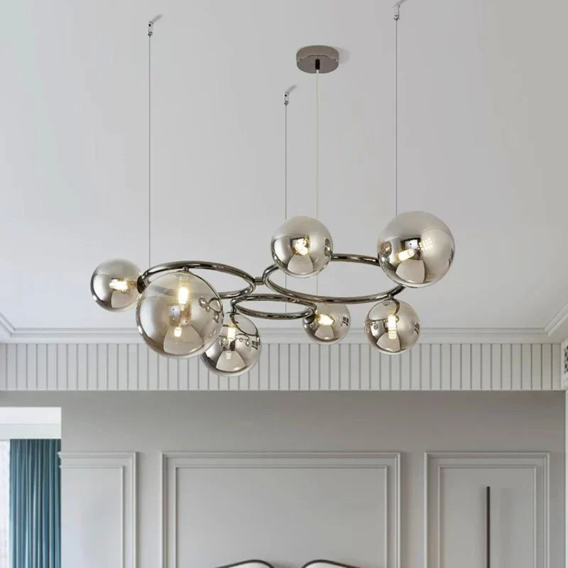 White Minimalist LED Chandelier 9-Head Smoky Grey
