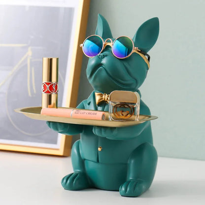 Decorbites™ Französische-Bulldogge-Figur-Tablett-Skulptur-Münzsparbank-Heimdekoration-Statue