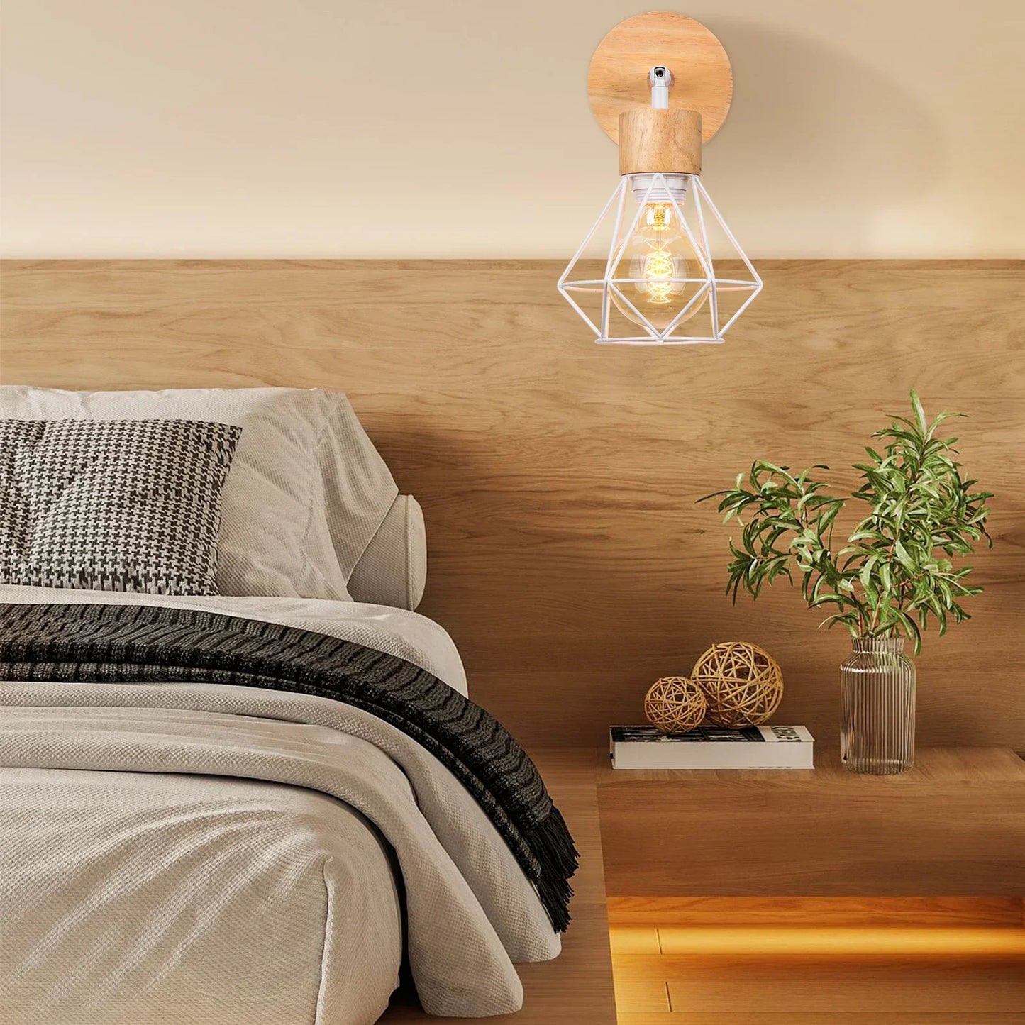 Decorbites™ Industrielle LED Holz Wandlampe E27 Retro Nachttischlampe Vintage Innenbeleuchtung