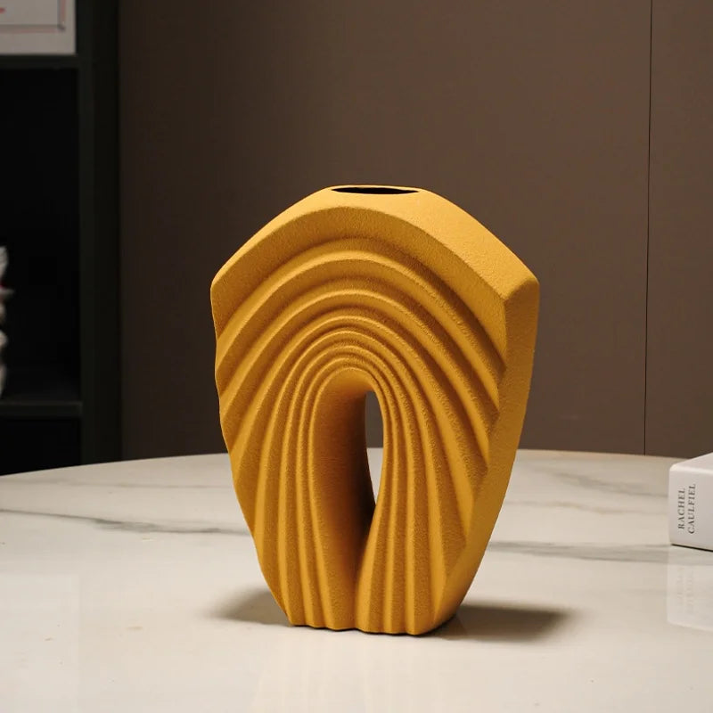 DecorBites™ Geometric Folds Ceramic Flower Vase - Home Decor Handicrafts
