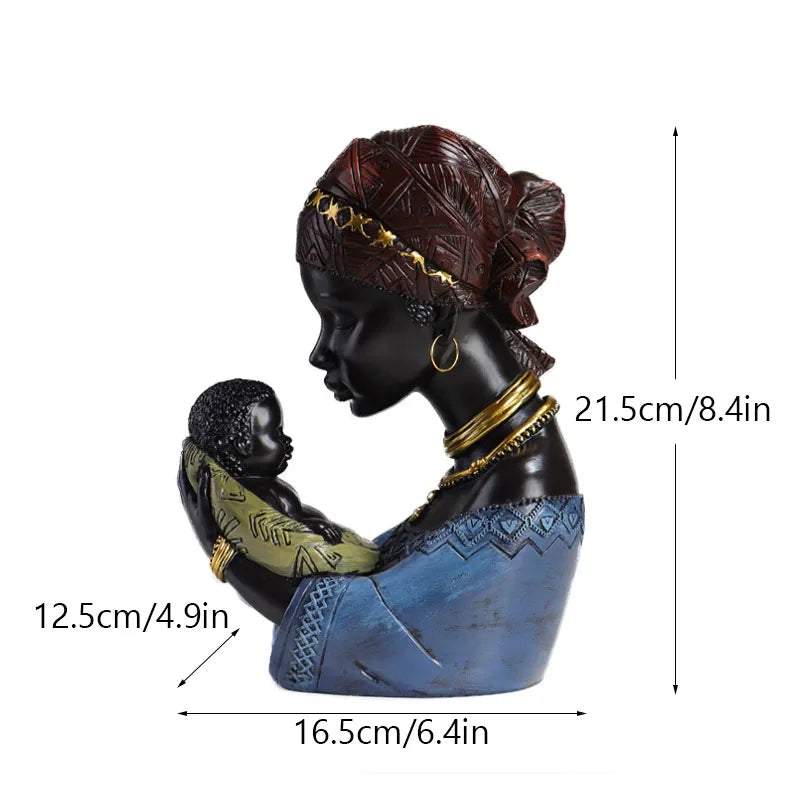 Decorbites™ Afrikanische Exotische Schwarze Mutter- und Kind-Harzstatuen Retro-Figuren für die Heimdekoration