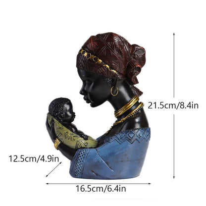 Decorbites™ Afrikanische Exotische Schwarze Mutter- und Kind-Harzstatuen Retro-Figuren für die Heimdekoration