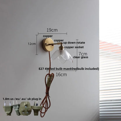 DecorBites™ Glass Base LED Wall Sconce, Pull Chain Switch, Modern Rotate Stair Light
