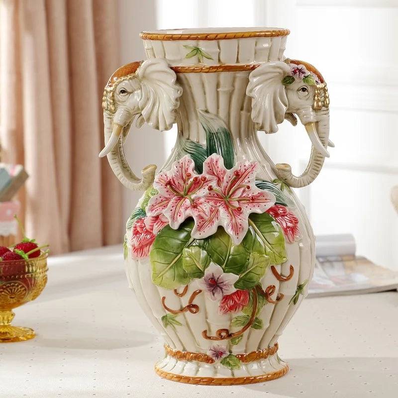 DecorBites™ Elephant Vase: European Style Ceramic Home Decor for Living Room, Table, and Porch