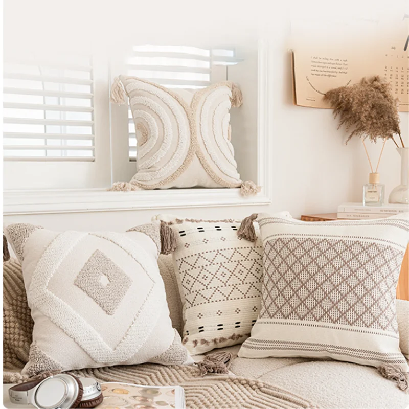 Decorbites™ Geometrisches Tufting-Beige-Graues Kissenbezug Nordischer Stil für Moderne Dekoration