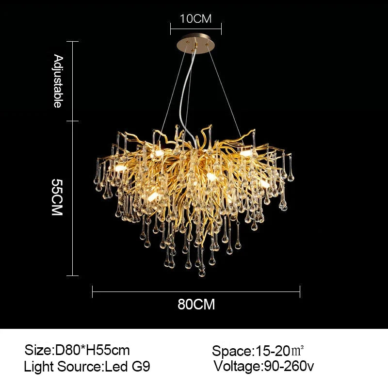 Gold Crystal Modern Chandelier L180cm Premium
