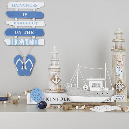 Decorbites™ Küstenholz-Leuchtturm- und Schiffsmodell für mediterrane Heimdekoration