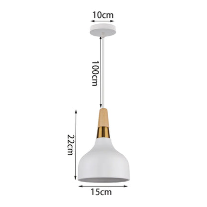 Nordic White Iron Pendant Light With Wood Accent