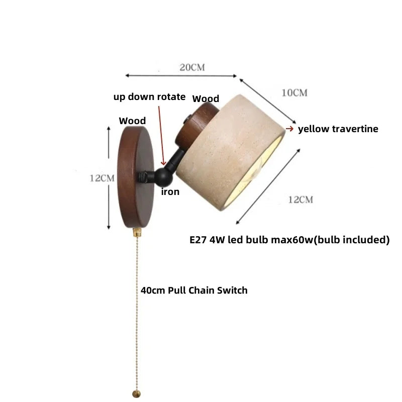 Decorbites™ LED Wandlampe Eisen Drehbar Küche Schlafzimmer Flur Gelber Travertin Holz Spiegel Licht