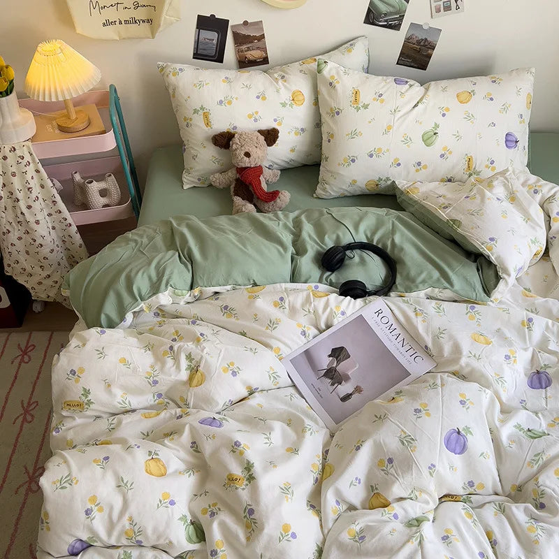 Decorbites™ Korean Floral Print Einzelbettwäschebezug: Süßer Komfort, ganzjährig, hautfreundlich
