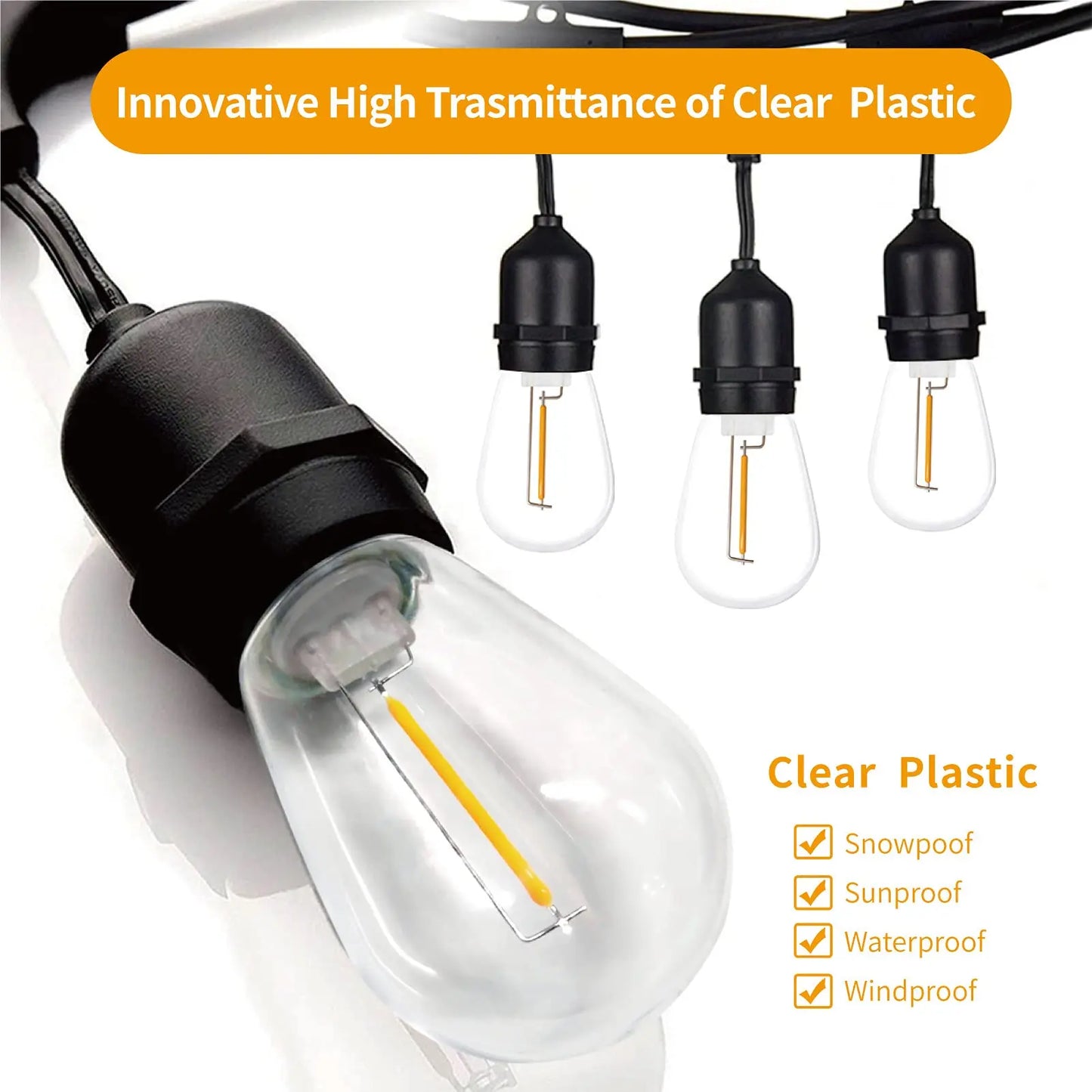 DecorBites™ Dimmable LED Filament Bulb Warm White 2700K Shatterproof Waterproof IP44