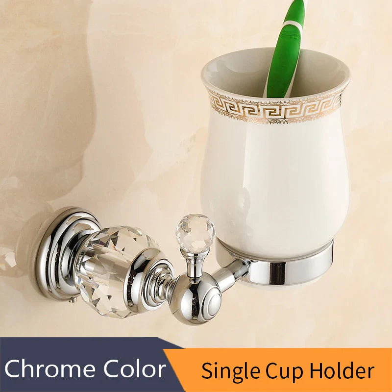 DecorBites™ Crystal Brass Gold Bathroom Accessories Set