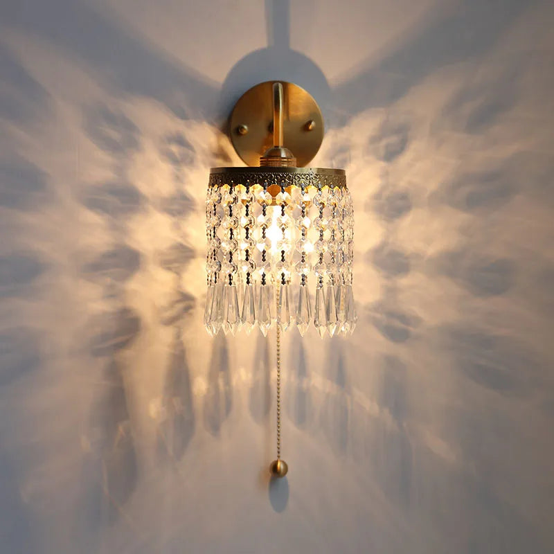 DecorBites™ Crystal LED Wall Sconce Brass Mirror Light Modern Nordic Pull Chain Switch