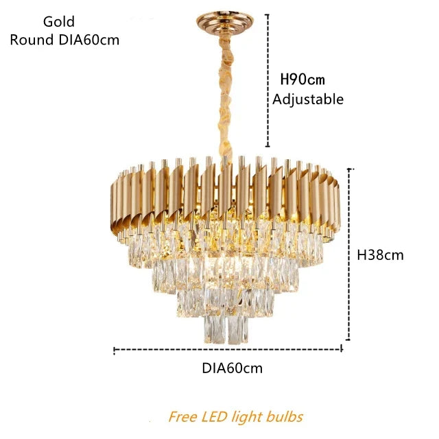 Gold Crystal Suspension Lamp Oval Dia100cm