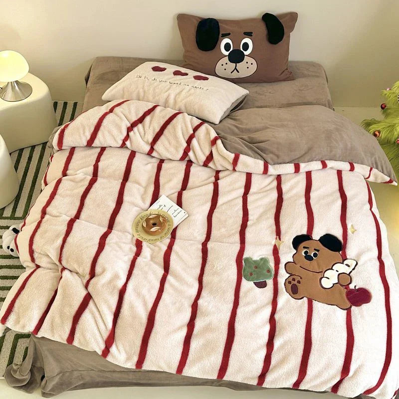 Decorbites™ Gemütliches Herbst-Winter Bettdecken-Set in King-Size mit Samt-Deckenbezug