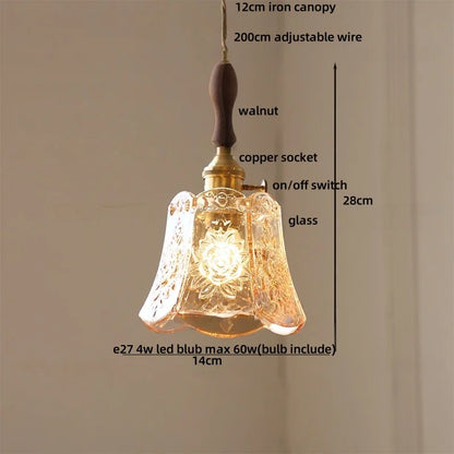 Decorbites™ Grüne Glas LED Hängelampe | Modern Nordisch Holz Walnuss | Messingknopf-Schalter | Hängelicht