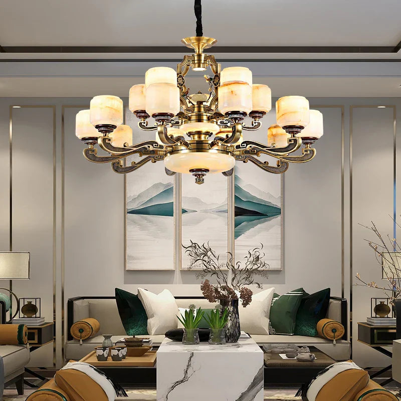 Decorbites™ Jade-Zinklegierung-Kronleuchter für Wohnzimmer, Restaurant, Halle – Elegantes chinesisches Design