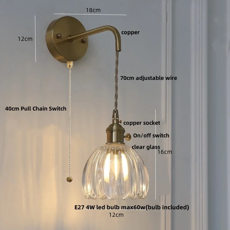 Decorbites™ LED-Wandleuchte Modern Nordisch mit Zugschalter Glas Schlafzimmerlampe