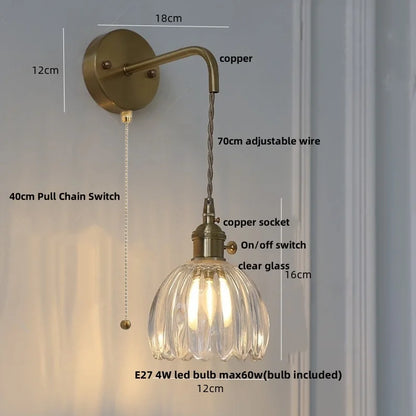 Decorbites™ LED-Wandleuchte Modern Nordisch mit Zugschalter Glas Schlafzimmerlampe