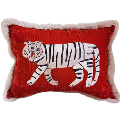 Decorbites™ Stickerei Samt Kissenbezug mit Furry Tiger-Motiv 40x55 cm: Retro-Charme Luxus-Home-Dekoration