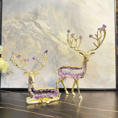 DecorBites™ Amethyst Deer Statue | Simulated Crystal Animal Sculpture for Home Décor
