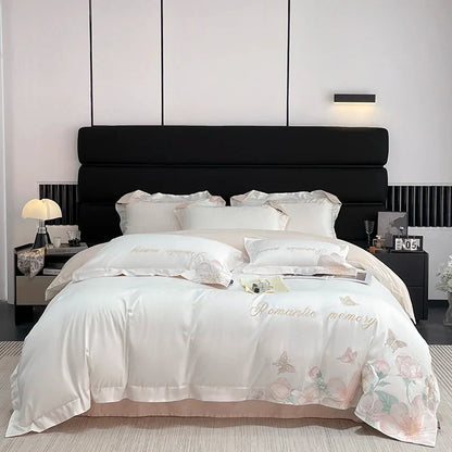 DecorBites™ Embroidered Flowers Butterfly Bedding Set - 4Pcs