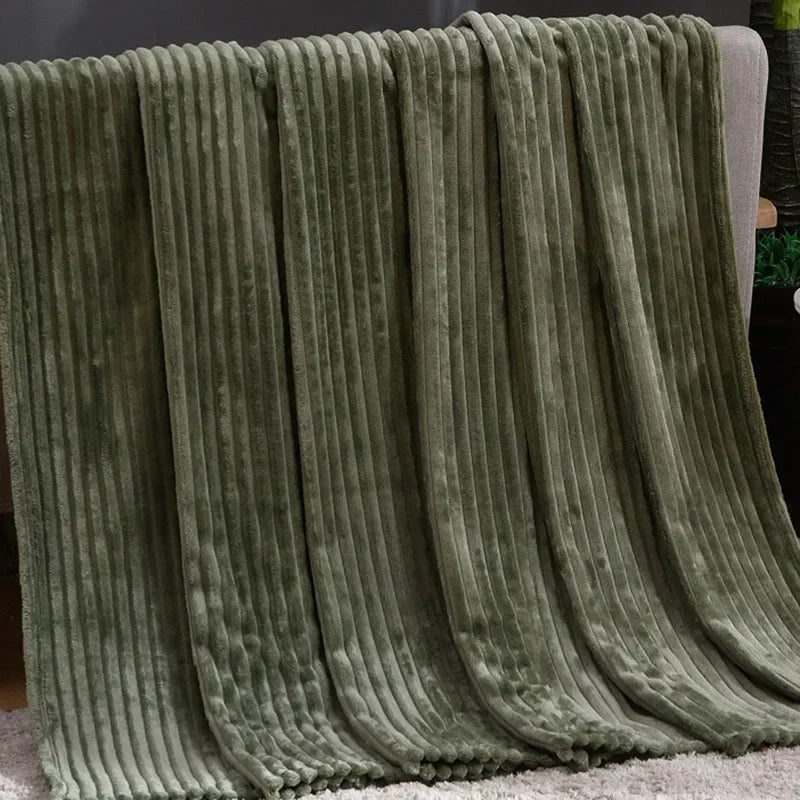 DecorBites™ Cozy Striped Flannel Fleece Blanket for Winter - Bedroom Living Room Throw