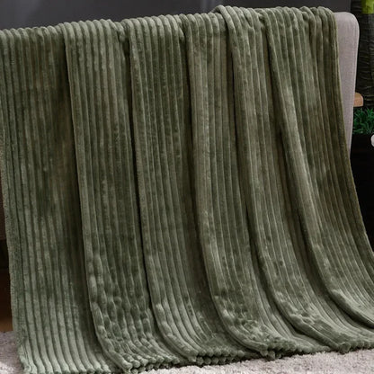 DecorBites™ Cozy Striped Flannel Fleece Blanket for Winter - Bedroom Living Room Throw