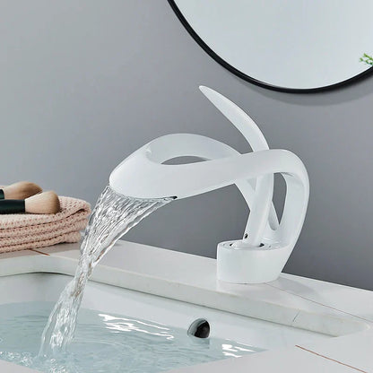 DecorBites™ Black Brass Waterfall Basin Faucet, Single Handle Deck Mount Vanity Tap