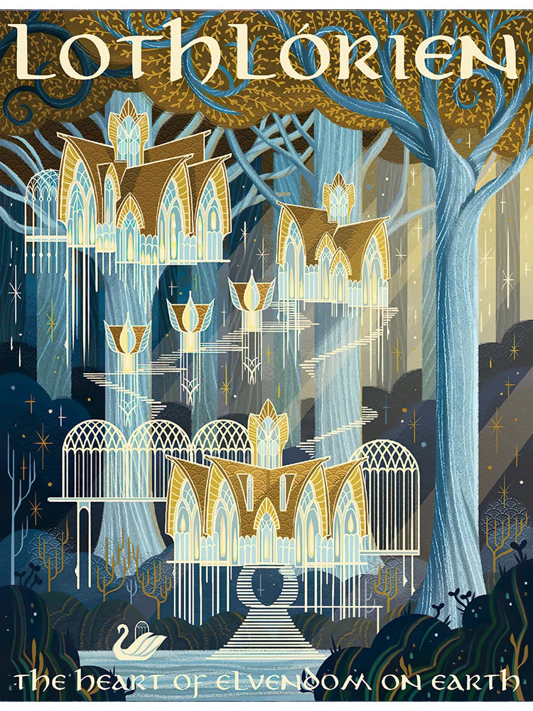 Abstract Ring Art Retro Travel Poster Canvas Painting Vintage Film Mordor Castle Lord Magic Wall Kid Bed Room Home Decor Picture