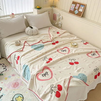 DecorBites™ Cozy Milk Velvet Blanket: Cute Pattern, Warm, Multi-Functional Sofa & Travel Shawl