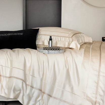 DecorBites™ Light Champagne Luxury Embroidery Bedding Set with 1000TC Egyptian Cotton - 4Pcs
