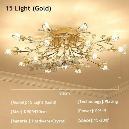 DecorBites™ Crystal Ceiling Chandelier LED Light Fixture for Living Room Bedroom Kitchen
