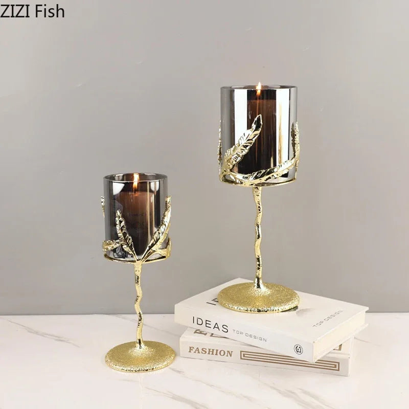 Decorbites™ Goldene Äste Kerzenhalter Metall Glas Kerzenständer Duftbehälter
