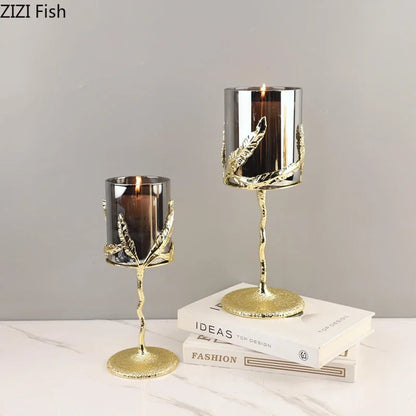 Decorbites™ Goldene Äste Kerzenhalter Metall Glas Kerzenständer Duftbehälter