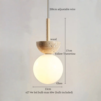 DecorBites™ Creative Stone LED Pendant Light Yellow Travertine Nordic Minimalism Hanging Lamp