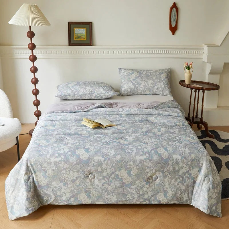 DecorBites™ Knitted Cotton Print Summer Quilt, Silk Soft Blanket