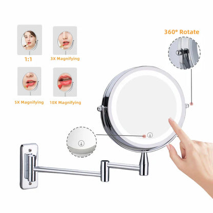Decorbites™ LED-Licht-Make-up-Spiegel 10-fache Vergrößerung Doppelseitig Touch-Dimming