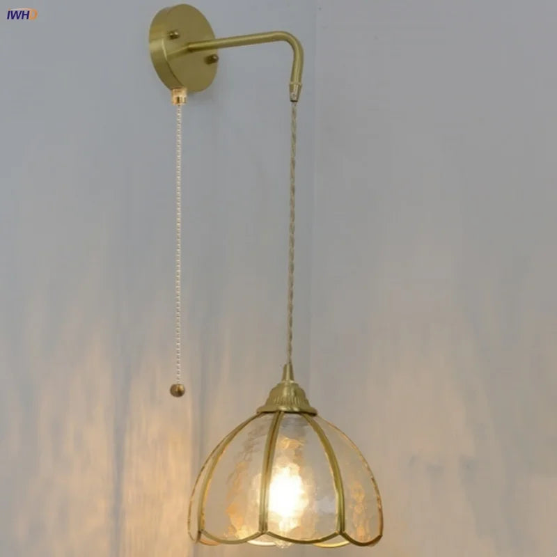 Decorbites™ Glas Messing LED Wandarmleuchte mit Zugschalter Vintage Waschtischleuchte