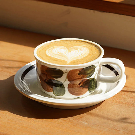 Decorbites™ Handgezeichnete Keramik-Espresso-Tasse mit Untertasse, 8oz Cappuccino-Tassen