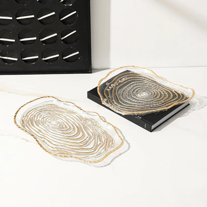 Decorbites™ Goldfolien-Glas-Tablett Geometrische Obstplatte Heimdekoration-Zubehör