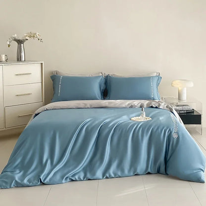 DecorBites™ Cotton Embroidery Bedding Set, 4Pcs Duvet Cover Kit for Double Bed