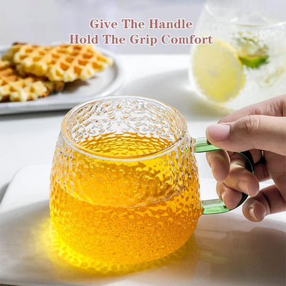 DecorBites™ 400ml Hammer Pattern Glass Mug - Heat Resistant with Hand Handle