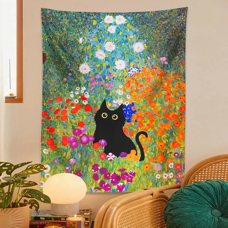 DecorBites™ Garden Cat Tapestry Wall Hanging - Psychedelic Bohemia Room Art Home Decor
