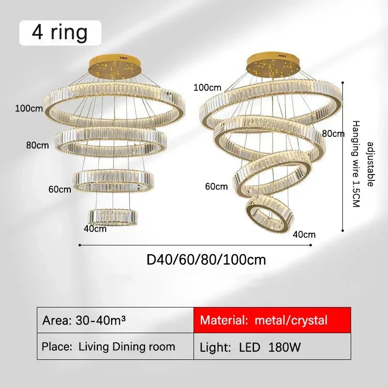 Decorbites™ Golden Crystal Kronleuchter: Nordisch Modern Luxuriöser LED-Hängender Halo für das Wohnzimmer