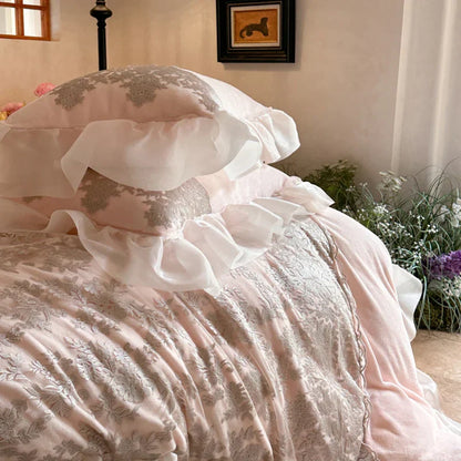 Decorbites™ Französische Spitzen-Volants-Prinzessinnen-Bettwäsche-Set mit warmer Milchsamt-Duvet-Cover