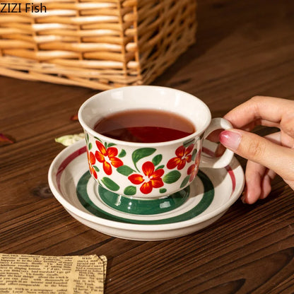 Decorbites™ Blumenmuster Keramik-Tasse- und Untertassenservice Vergoldeter Kaffee-Tee-Becher Saftbehälter