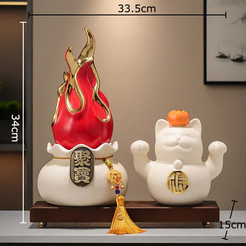 Decorbites™ Vergoldete Drachenfrucht-Katze Keramik Feng-Shui-Ornament Landschaftsdekoration