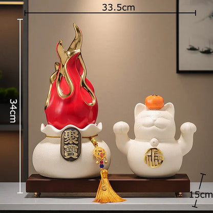 Decorbites™ Vergoldete Drachenfrucht-Katze Keramik Feng-Shui-Ornament Landschaftsdekoration
